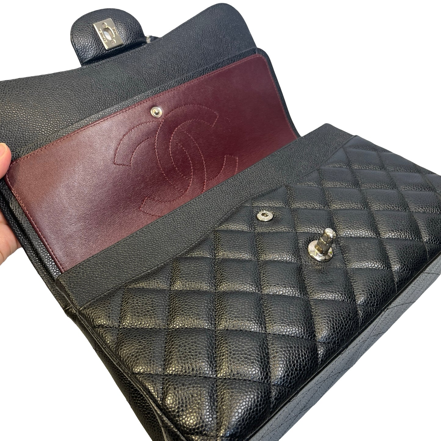 Used CHANEL Caviar Leather Classic Flap Chain Shoulder Bag Black