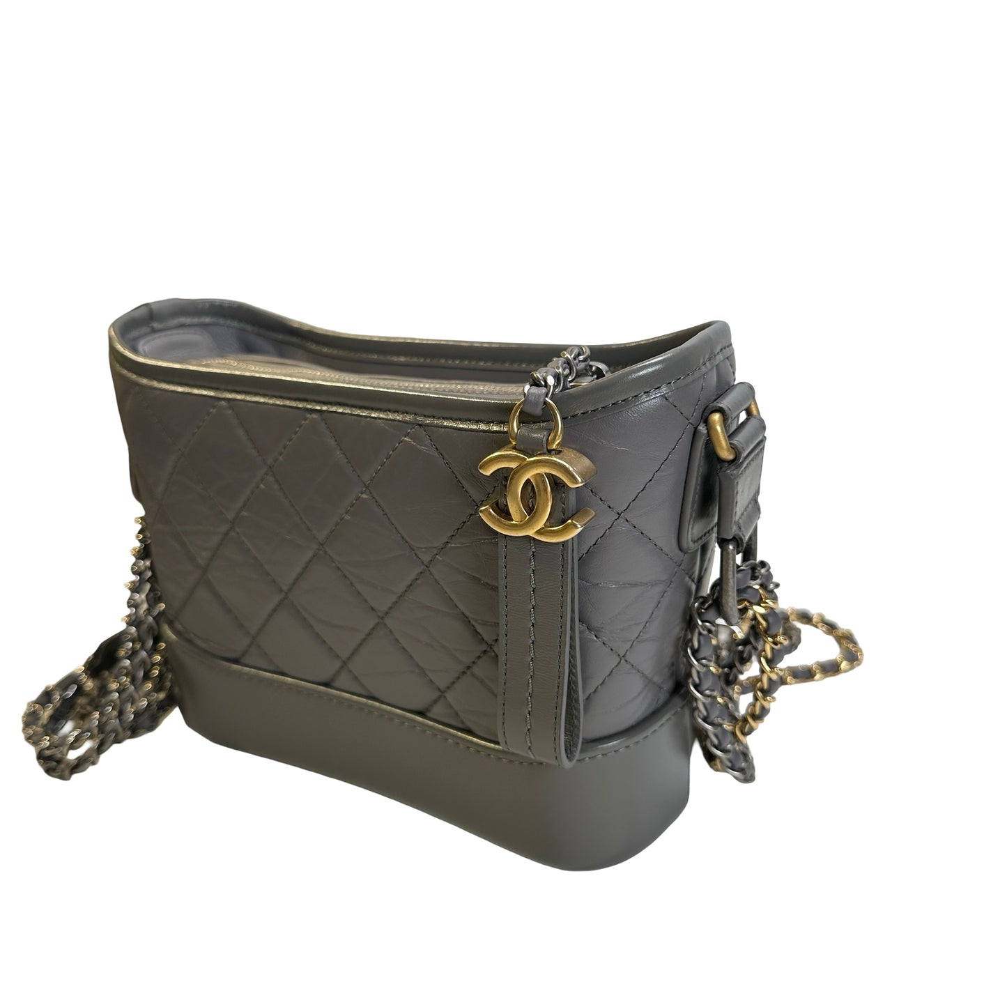 Used CHANEL Quilted Leather Gabrielle Hobo Bag Grey