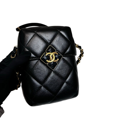 Used CHANEL Lambskin Leather Plexi Box Shoulder Bag Black GHW
