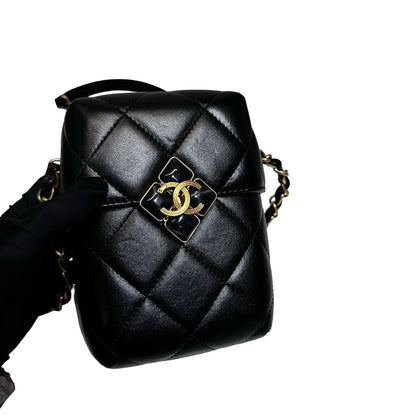 Used CHANEL Lambskin Leather Plexi Box Shoulder Bag Black GHW
