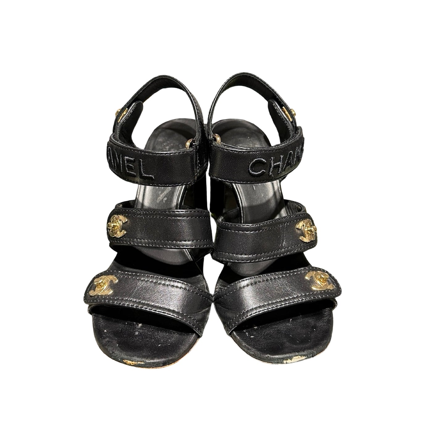 Used Chanel Calfskin Leather Heels Black GHW