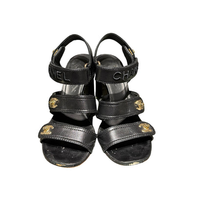 Used Chanel Calfskin Leather Heels Black GHW
