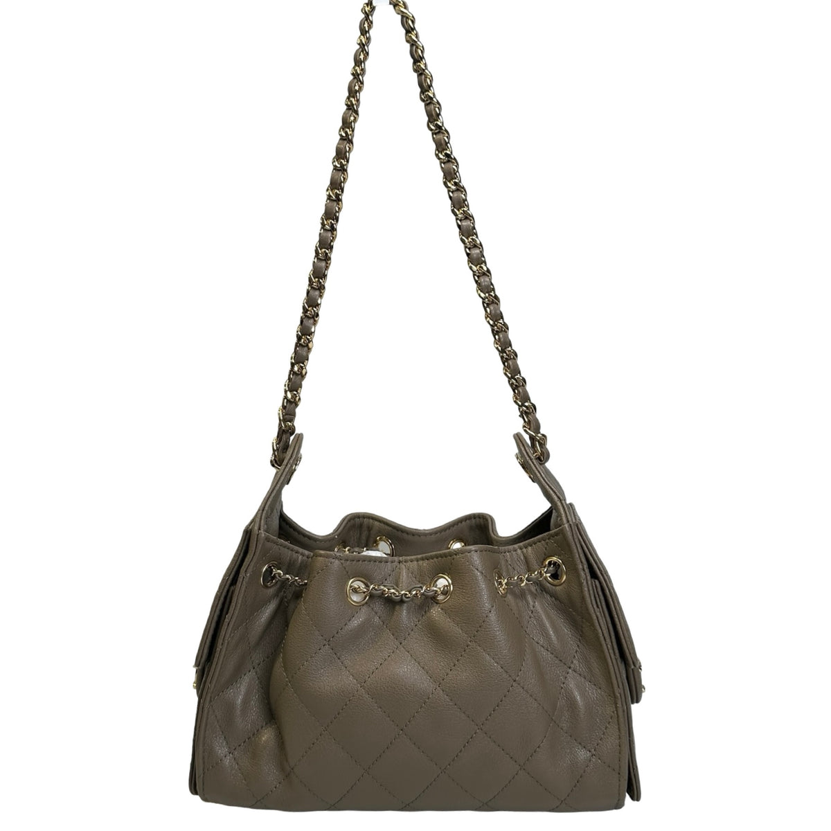 Used CHANEL Quilted Calfskin Mini 25 Bag Shoulder Bag Dark Khaki GHW