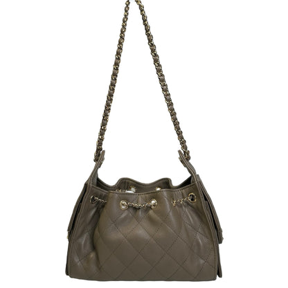 Used CHANEL Quilted Calfskin Mini 25 Bag Shoulder Bag Dark Khaki GHW