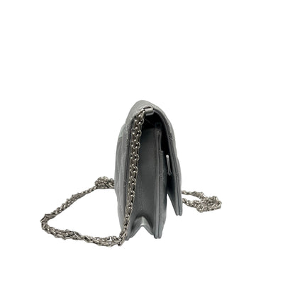 Used CHANEL Calfskin Leather 2.55 WOC Cross Body Bag Grey PHW