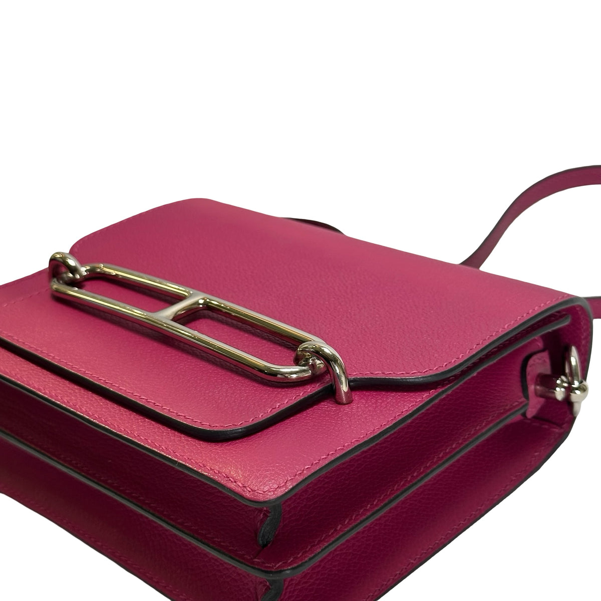 Used HERMES Leather Mini Roulis Crossbody Bag Purple PHW