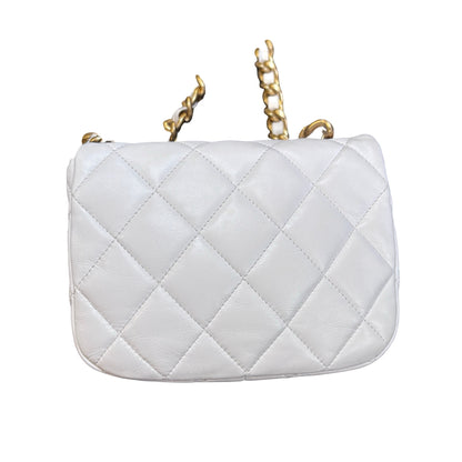 Used CHANEL Calfskin Leather Flap Cross Body Bag White GHW