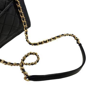 Used CHANEL Quilted Lambskin Mini Rectangular Flap Bag Chain shoulder bag Black GHW