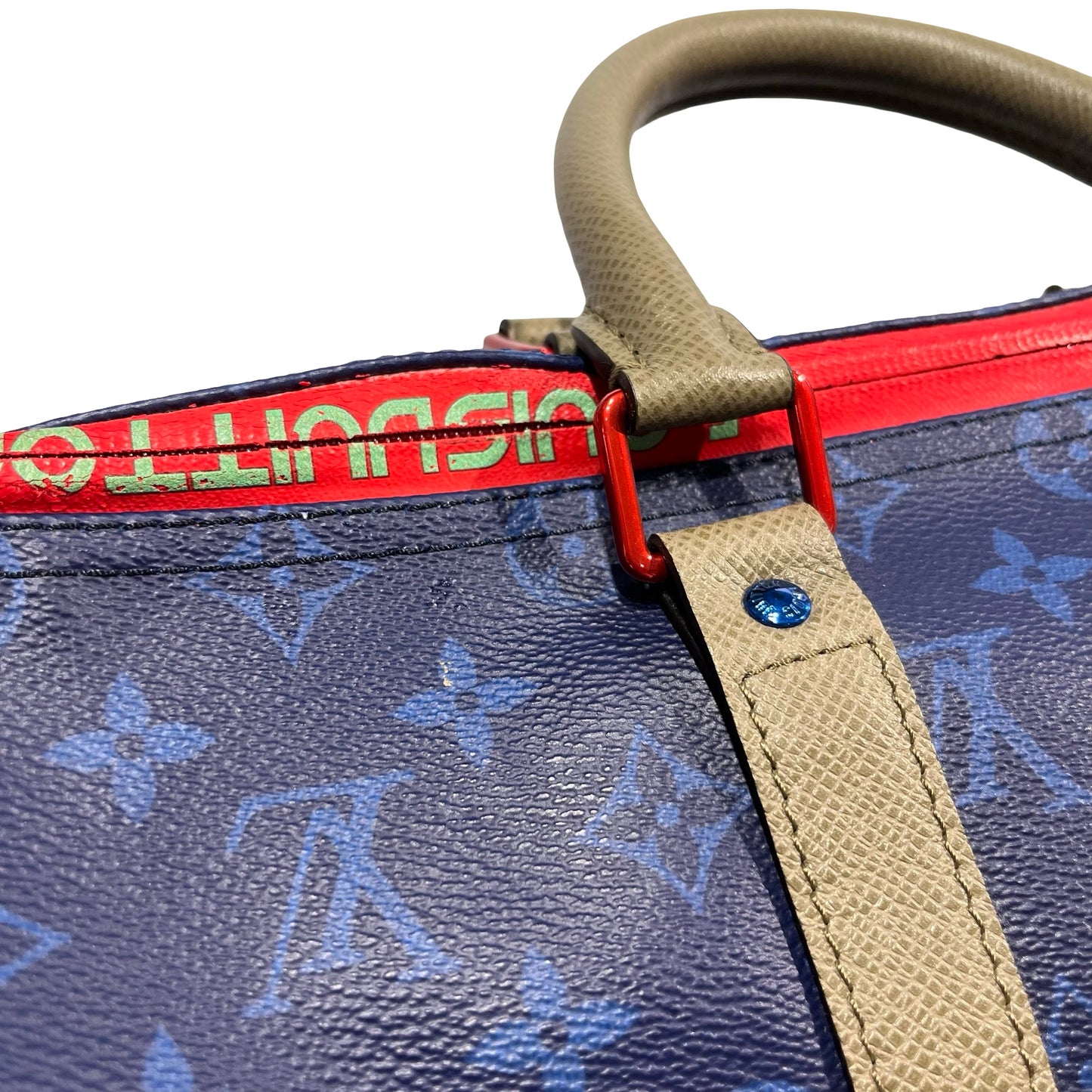 Used LOUIS VUITTON Monogram Keepall Bandoulière Travel Bag Blue Khaki Red Turquoise