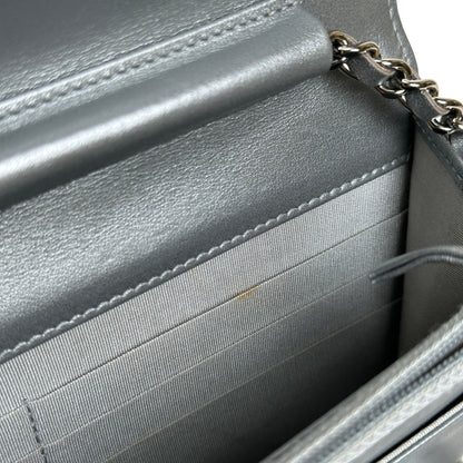 Used CHANEL Camellia Leather woc Wallet on chain Silver，Phw