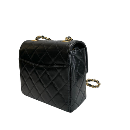 Used CHANEL Quilted Mini Flap Bag Chain Shoulder Bag Black Gold