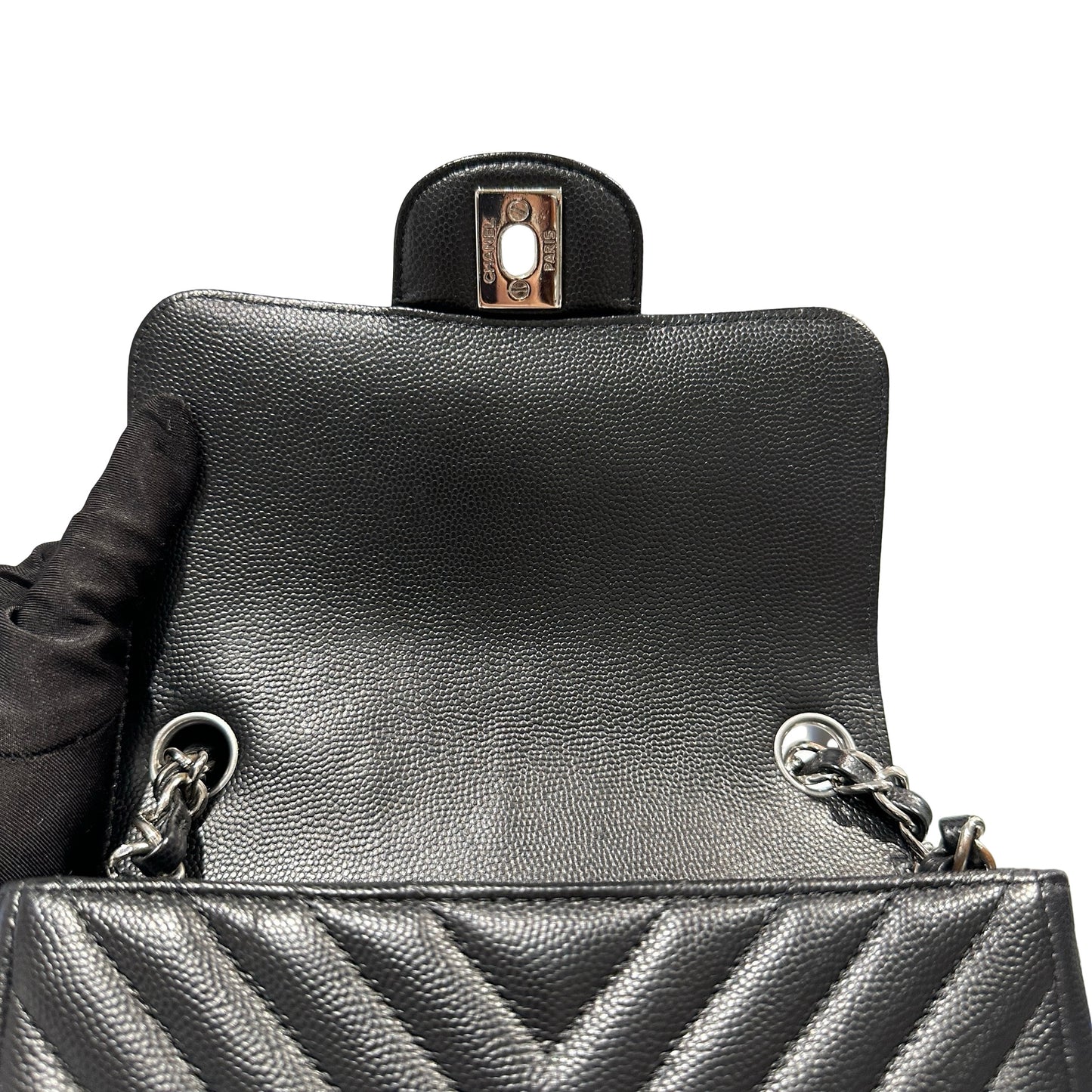 Used CHANEL Caviar Leather Mini Rectangular Flap Chain Shoulder Bag Black PHW