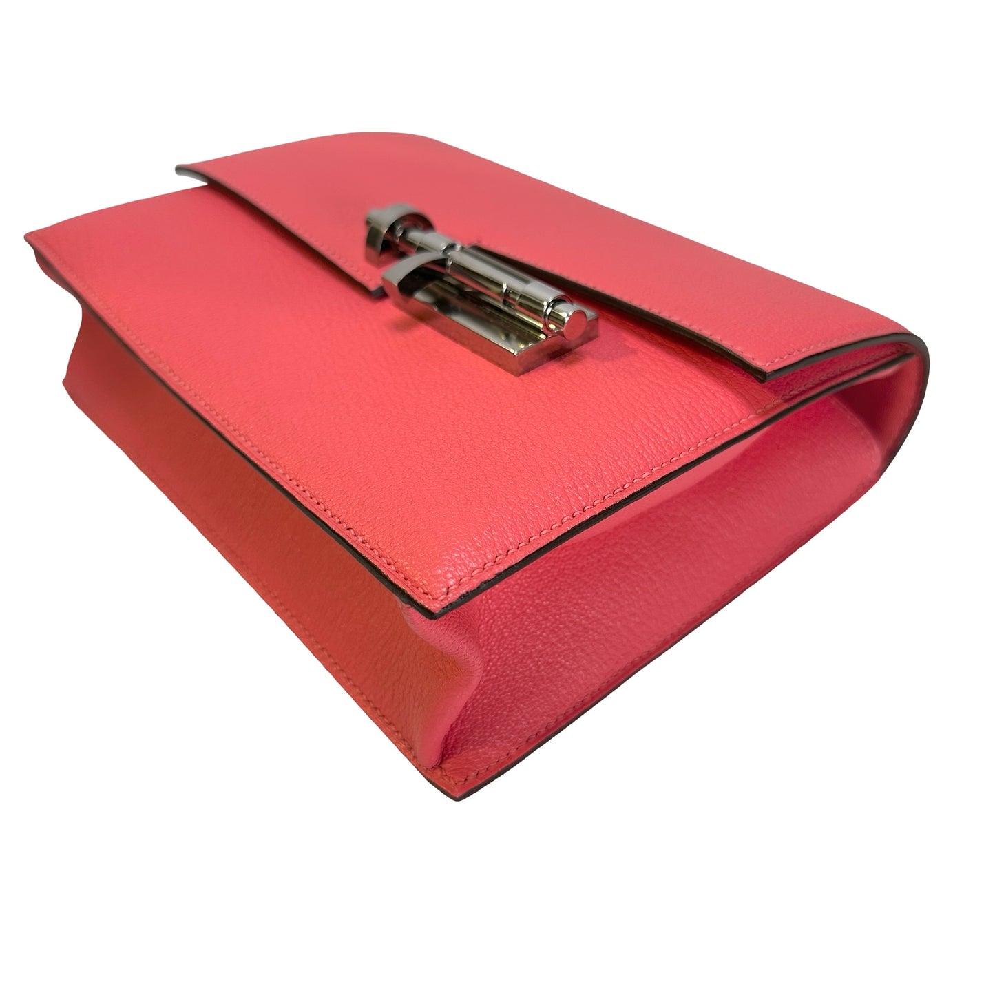 Used HERMES Chevre Verrou Clutch Handbag Pink PHW