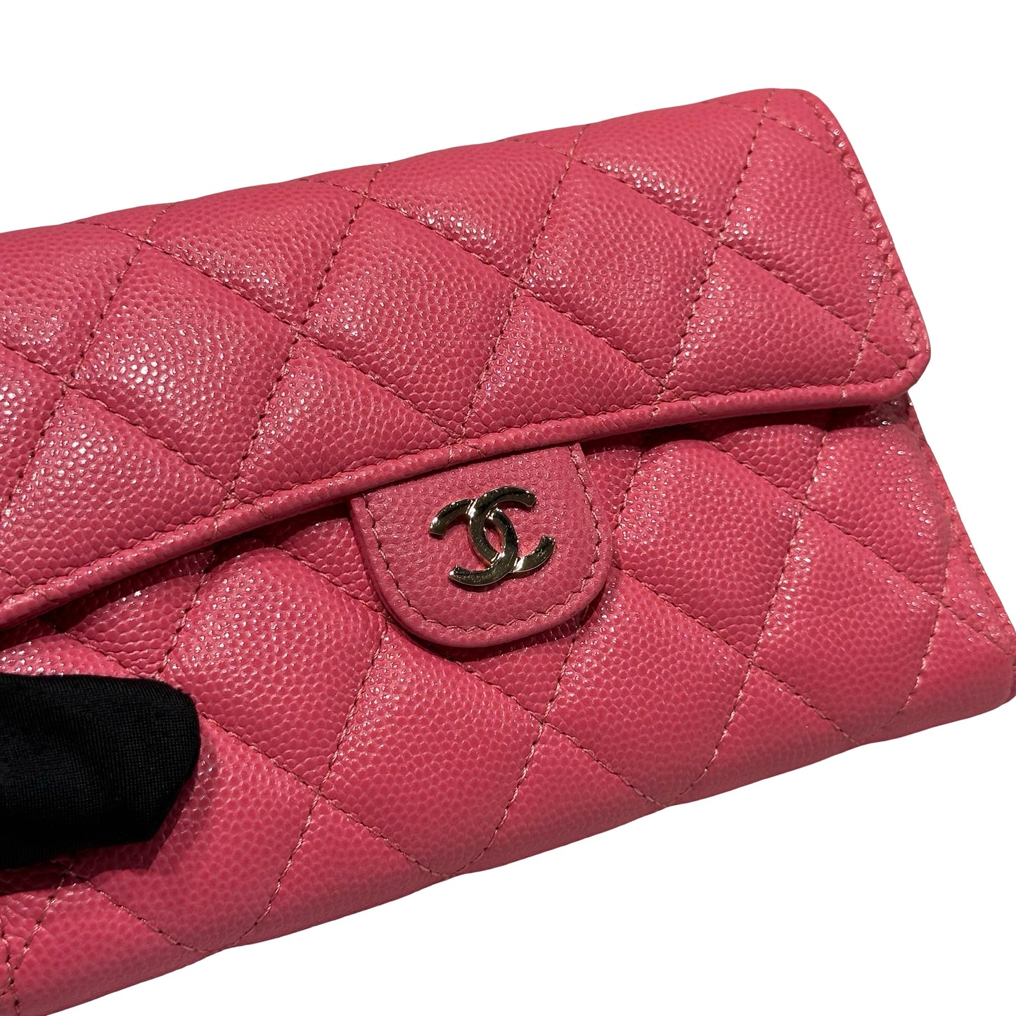 Used CHANEL Calfskin Leather Wallet Pink PHW