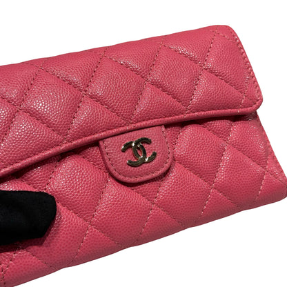 Used CHANEL Calfskin Leather Wallet Pink PHW