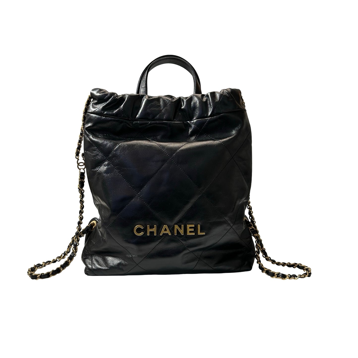 Used CHANEL Shiny Calfskin 23P 22 Small Backpack Black GHW