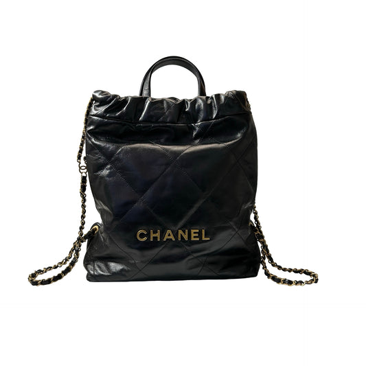 Used CHANEL Shiny Calfskin 23P 22 Small Backpack Black GHW