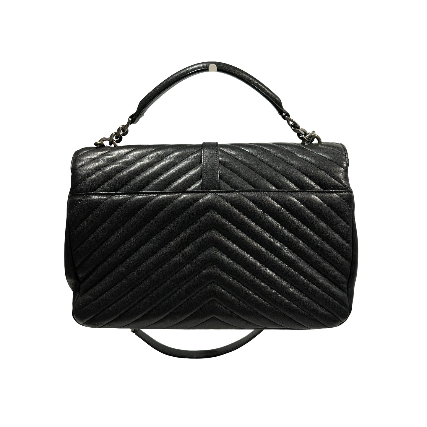 Used SAINT LAURENT Lambskin Leather College medium Shoulder Bag Black PHW