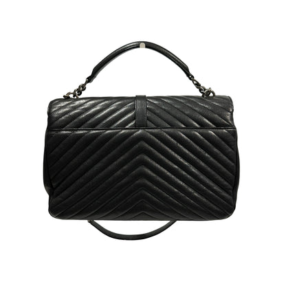 Used SAINT LAURENT Lambskin Leather College medium Shoulder Bag Black PHW