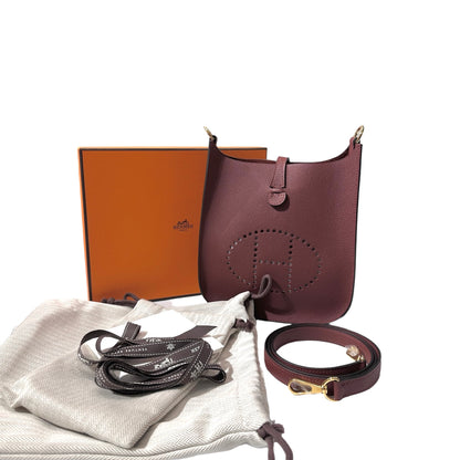Used Hermès Epsom leather Mini Evelyne Cross Body Bag Red GHW
