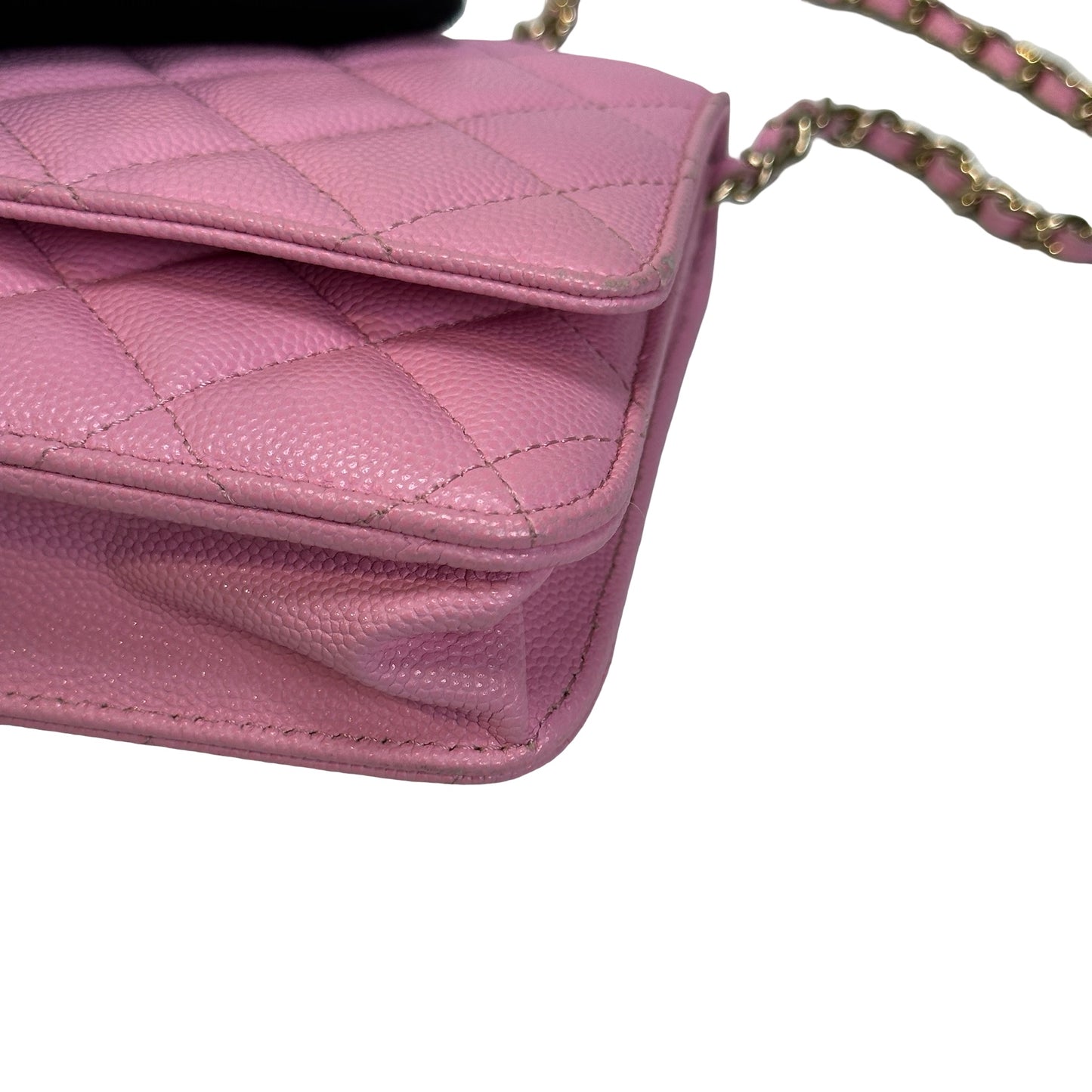 Used CHANEL Caviar Gold tone Wallet on chain Wallet on chain Pink