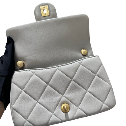 Used CHANEL Peal Crush Mini Flat 20cm Flat bag Grey GHW