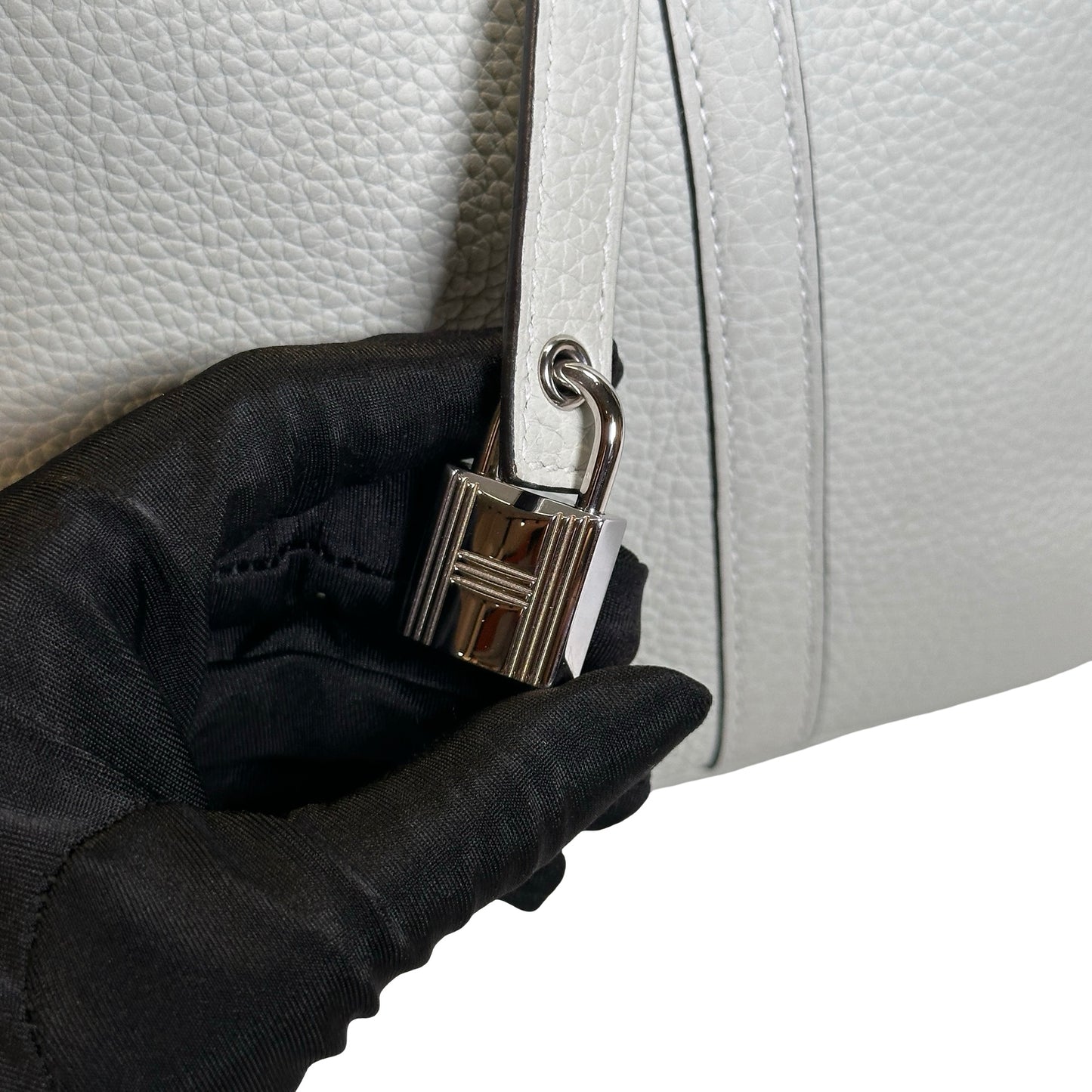 Used HERMES Clemence Leather Picotin Lock Bucket Bag OW PHW