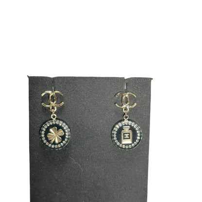 Used CHANEL Gold Earrings CC Logo Earrings Black GHW