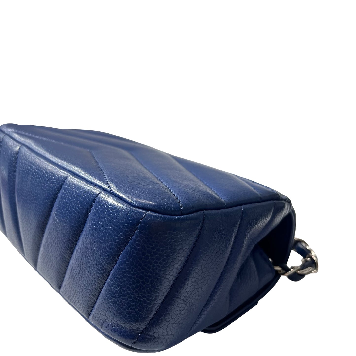 Used CHANEL Calfskin Leather FLAP Cross Body Bag Navy Blue PHW