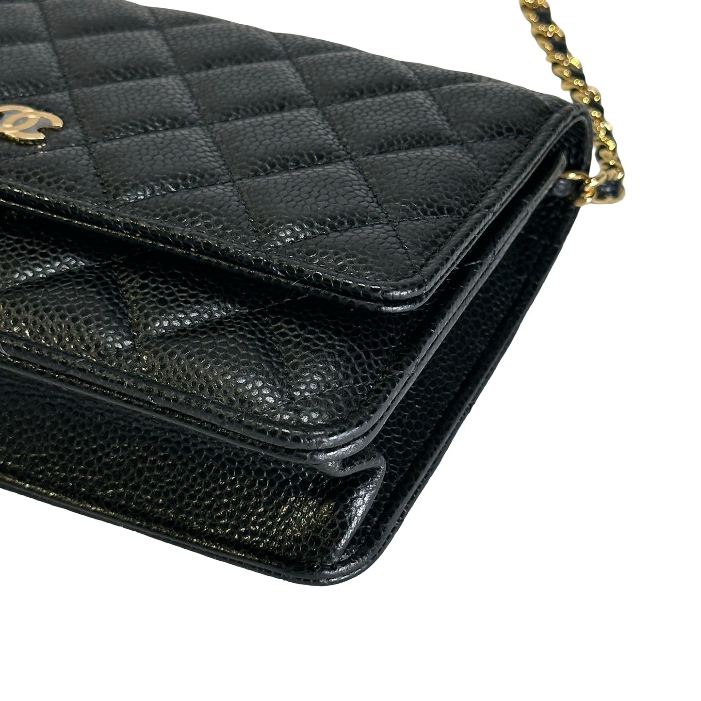 Brand New CHANEL Caviar Wallet on chain Wallet on chain Black，GHW