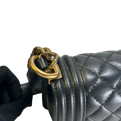 Used CHANEL Lambskin Boy 20 Shoulder Bag Black GHW