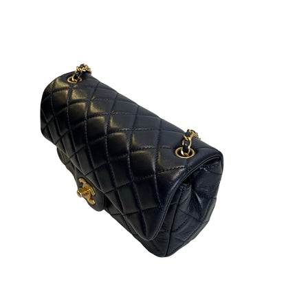 Used CHANEL Quilted Lambskin Classic Flap Chain shoulder bag Navy Blue