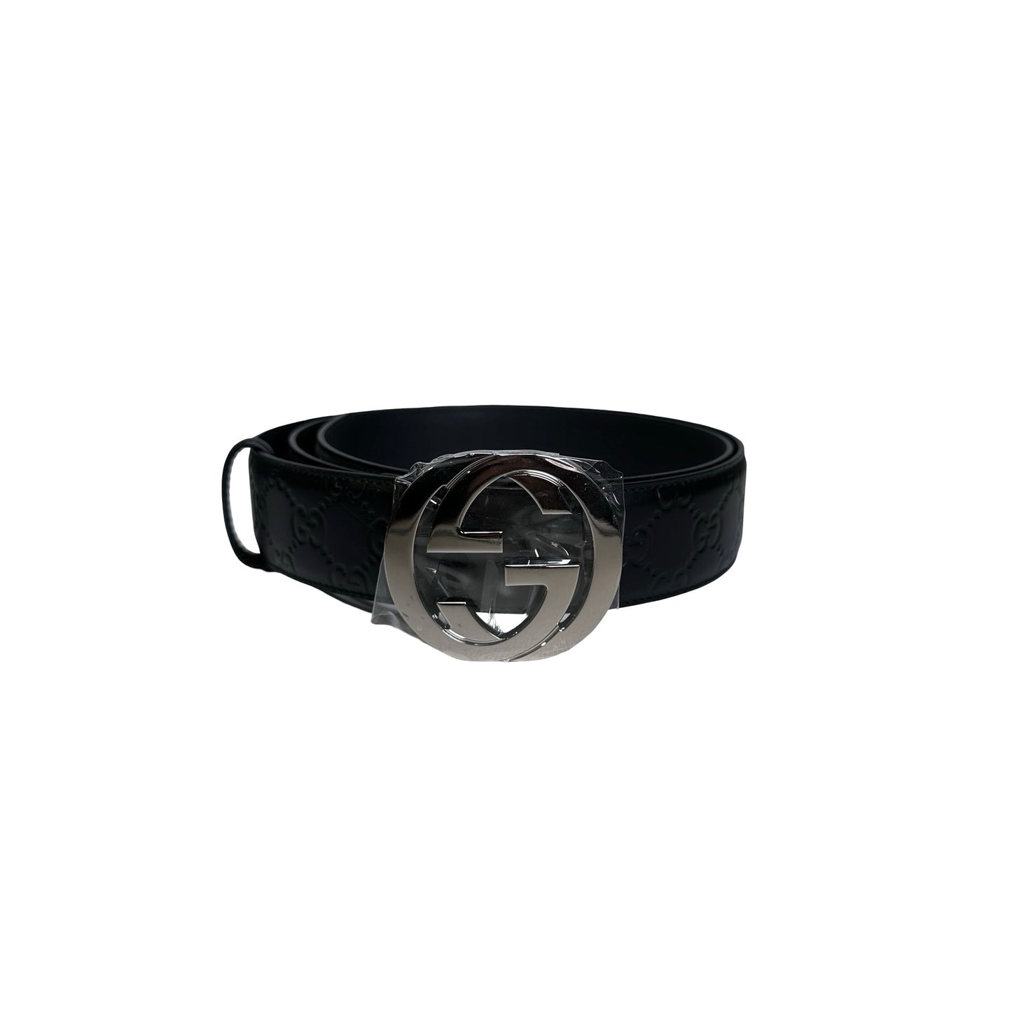 Brand New GUCCI Guccissima Leather Interlocking G Belt Belt Black PHW