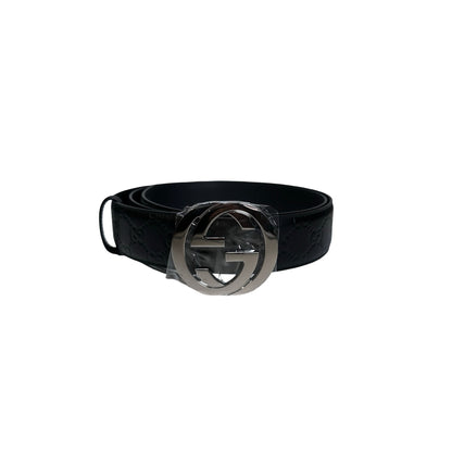 Brand New GUCCI Guccissima Leather Interlocking G Belt Belt Black PHW
