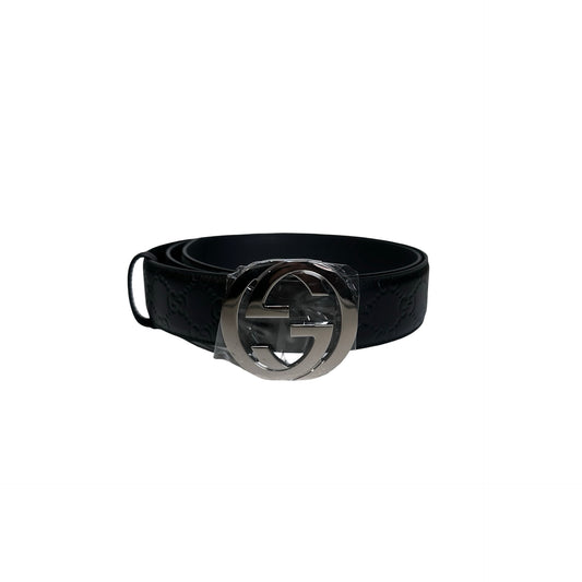 Brand New GUCCI Guccissima Leather Interlocking G Belt Belt Black PHW