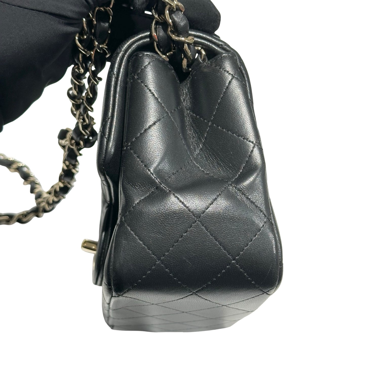 Used CHANEL Lambskin Leather Mini Flap 17cm Cross Body Bag Black GHW