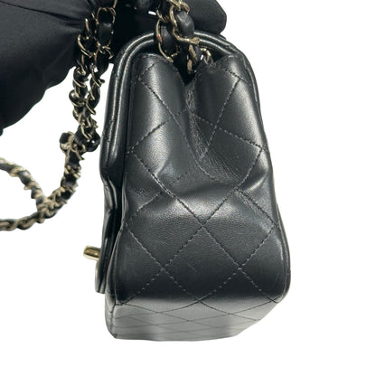 Used CHANEL Lambskin Leather Mini Flap 17cm Cross Body Bag Black GHW