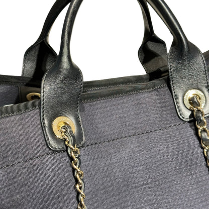 Used CHANEL Canvas Deauville Tote Bag Black GHW