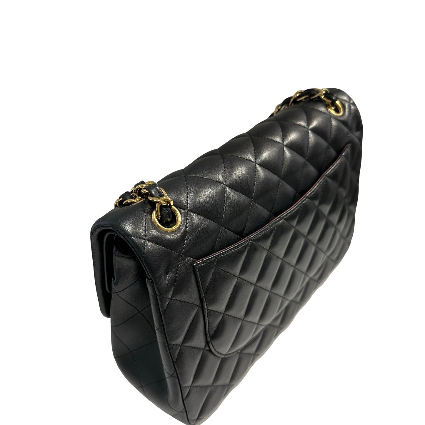 Used CHANEL Lambskin Quilted Jumbo Shoulder Bag Black Gold