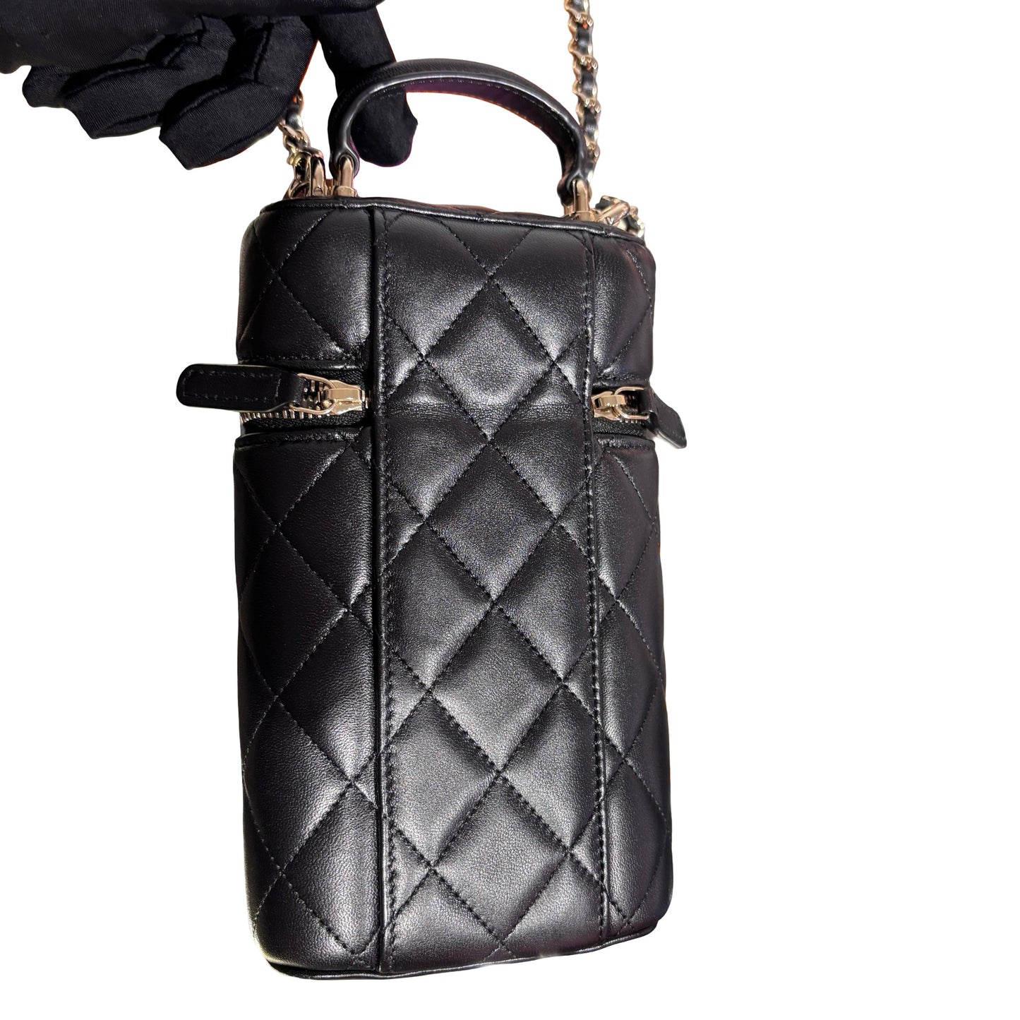 Used CHANEL Lambskin Leather Chain Shoulder Shoulder Bag Black GHW