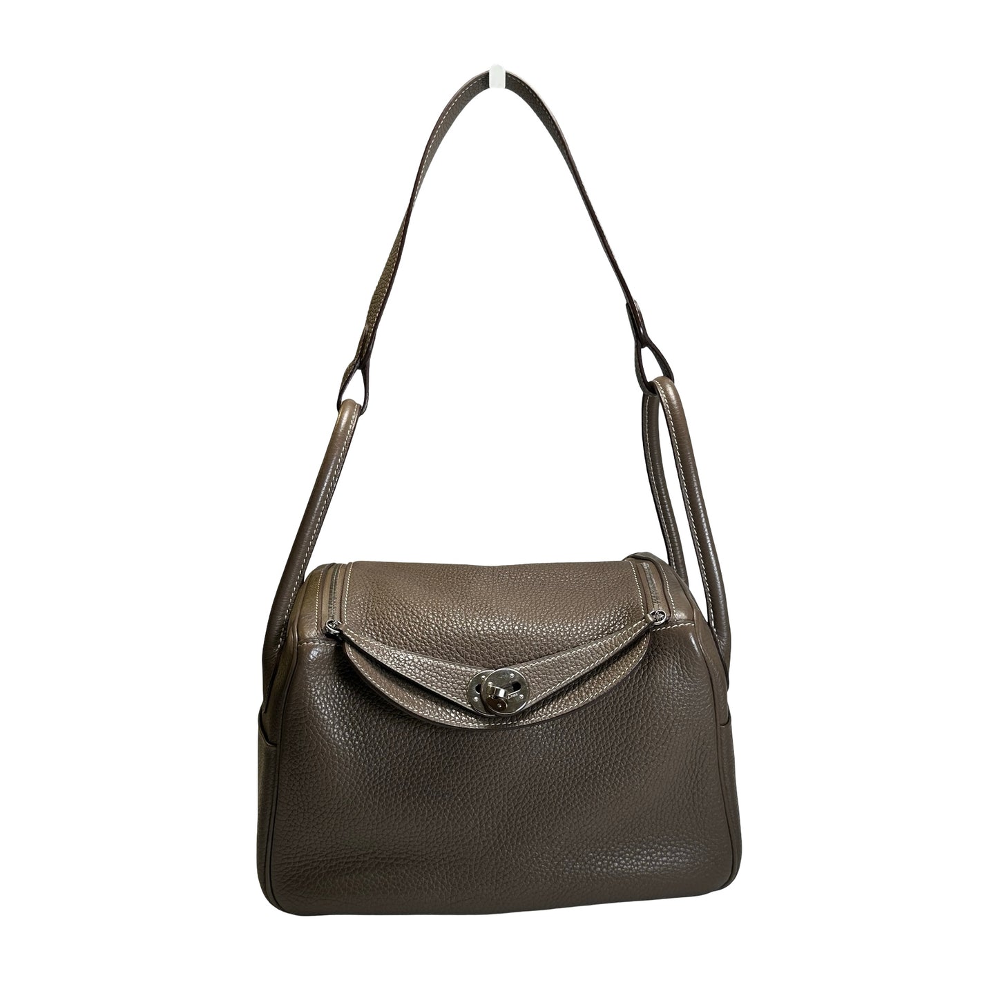 Used HERMES Clemence Lindy Handbag Etoupe