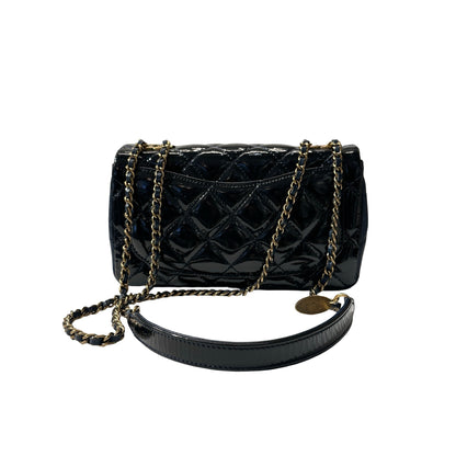 Used CHANEL Patent Leather MINI FLAP 20 CM Chain Shoulder Bag Navy Blue GHW