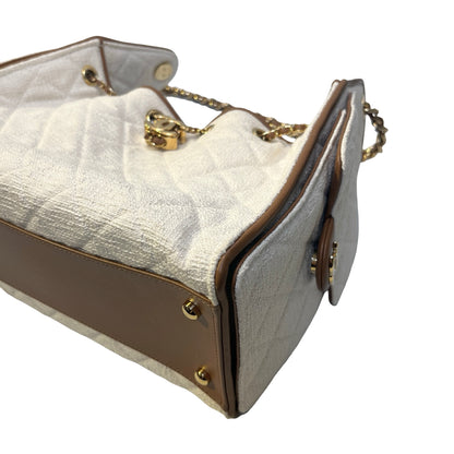 Used CHANEL Quilted Tweed Deauville Handbag White Brown