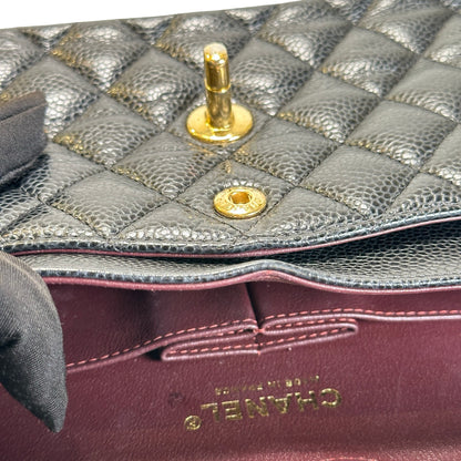 Used CHANEL Quilted Caviar Classic Flap Shoulder Bag Black Gold