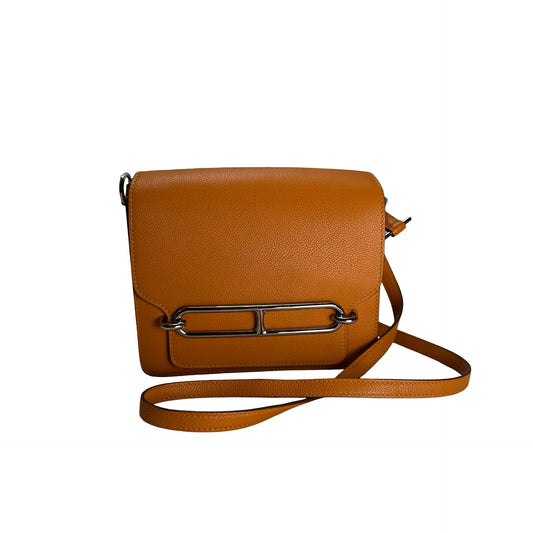 Used HERMES Leather Mini Roulis Crossbody Bag Orange