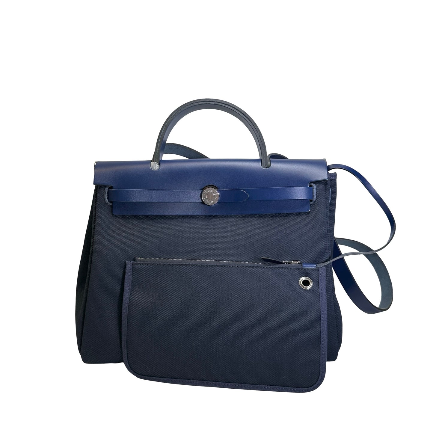 Used HERMES Canvas Leather Herbag 31 Handbag Navy PHW