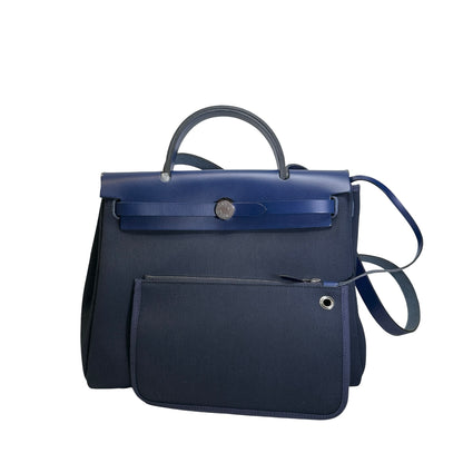 Used HERMES Canvas Leather Herbag 31 Handbag Navy PHW