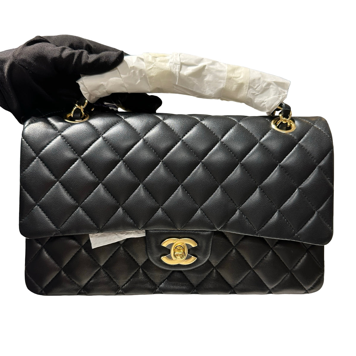 Used CHANEL Quilted Lambskin Classic Flap Chain Shoulder Bag Black Gold