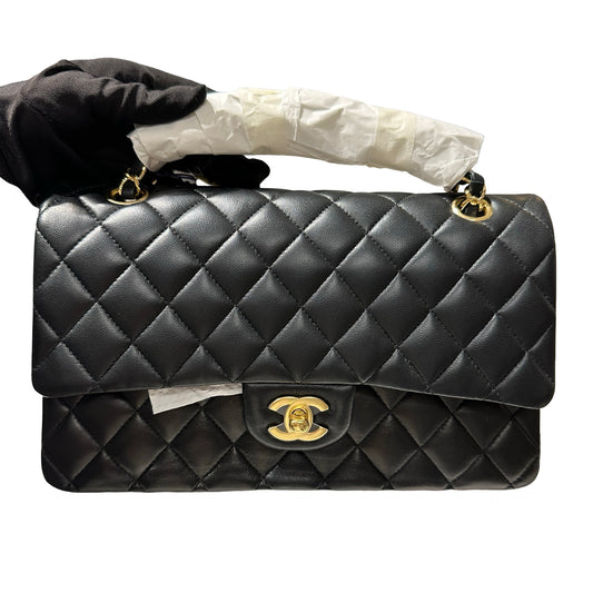 Used CHANEL Quilted Lambskin Classic Flap Chain Shoulder Bag Black Gold