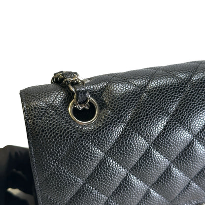 Used CHANEL Caviar Quilted Classic Flap Shoulder Bag Black Silver